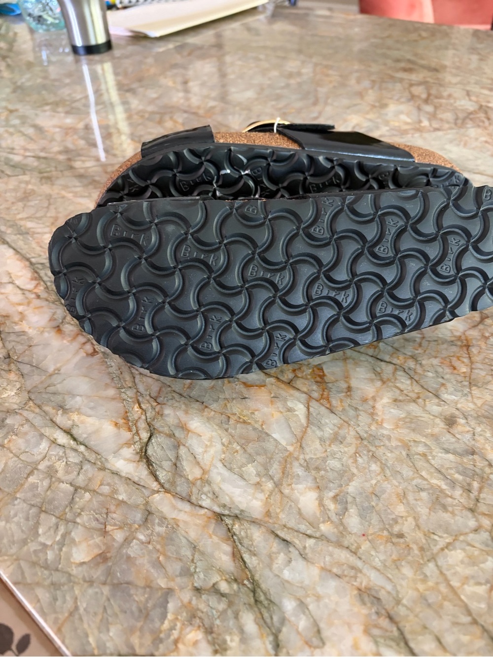 Birkenstock Black Patent Madrid Sandals with Gold Buckle Detail - Picture 3 of 3